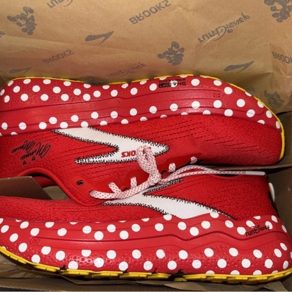 Brooks Other - Brooks Red and White Polka Dot Sneakers